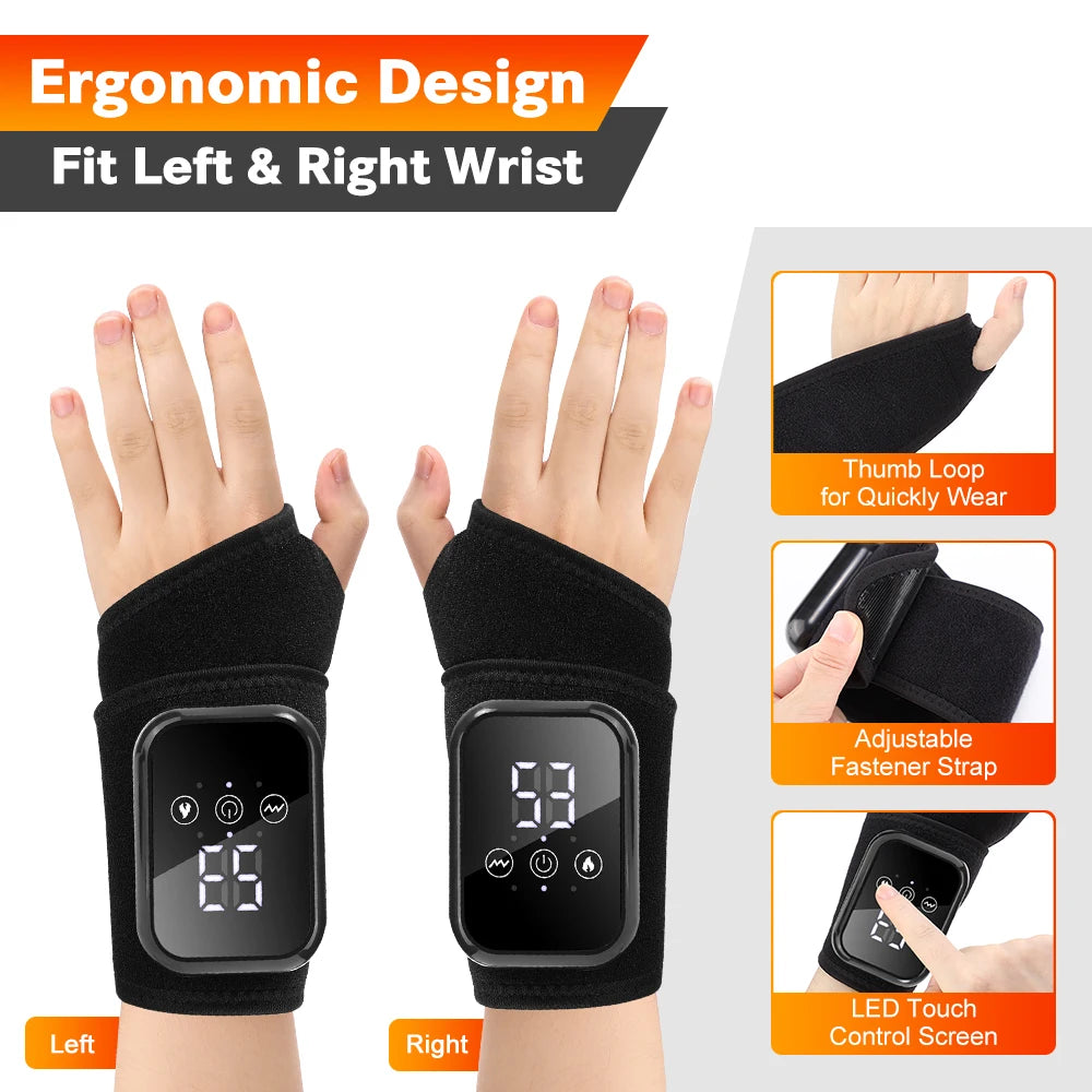 Heated Wrist Massager Wrap with Vibration & Type-C