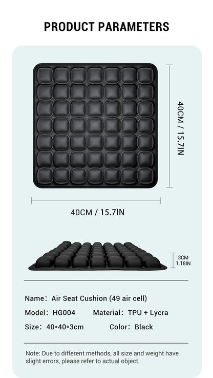 49-Cell Inflatable Air Seat Cushion – Breathable Seat & Back Cushion 40x40cm