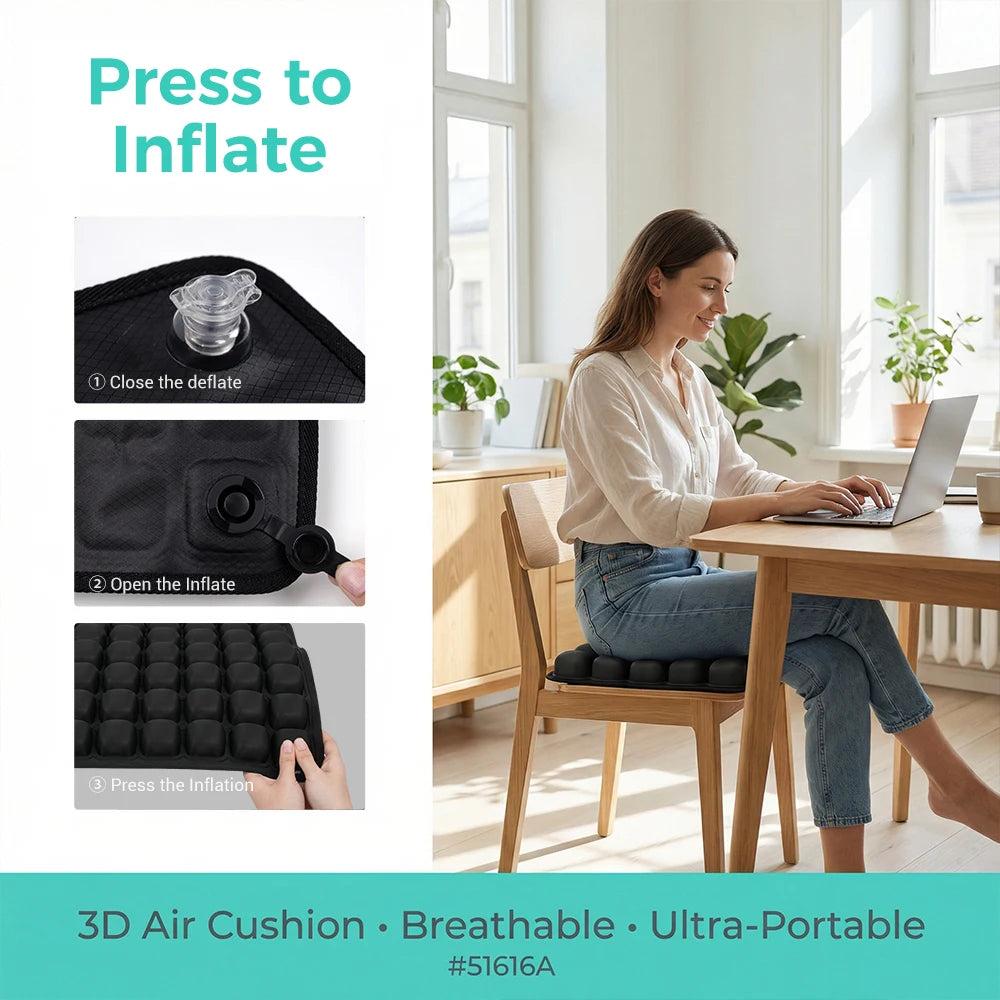 49-Cell Inflatable Air Seat Cushion – Breathable Seat & Back Cushion 40x40cm