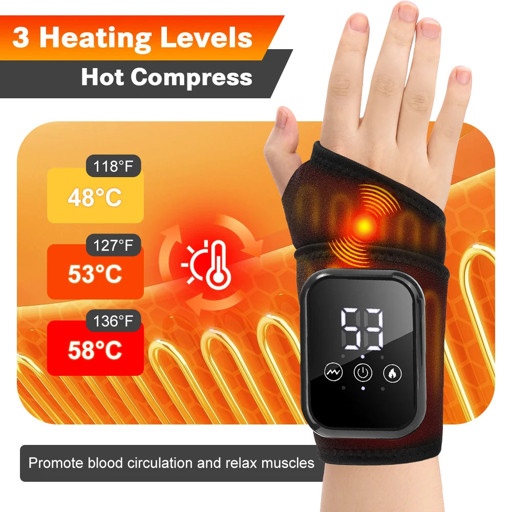 Heated Wrist Massager Wrap with Vibration & Type-C