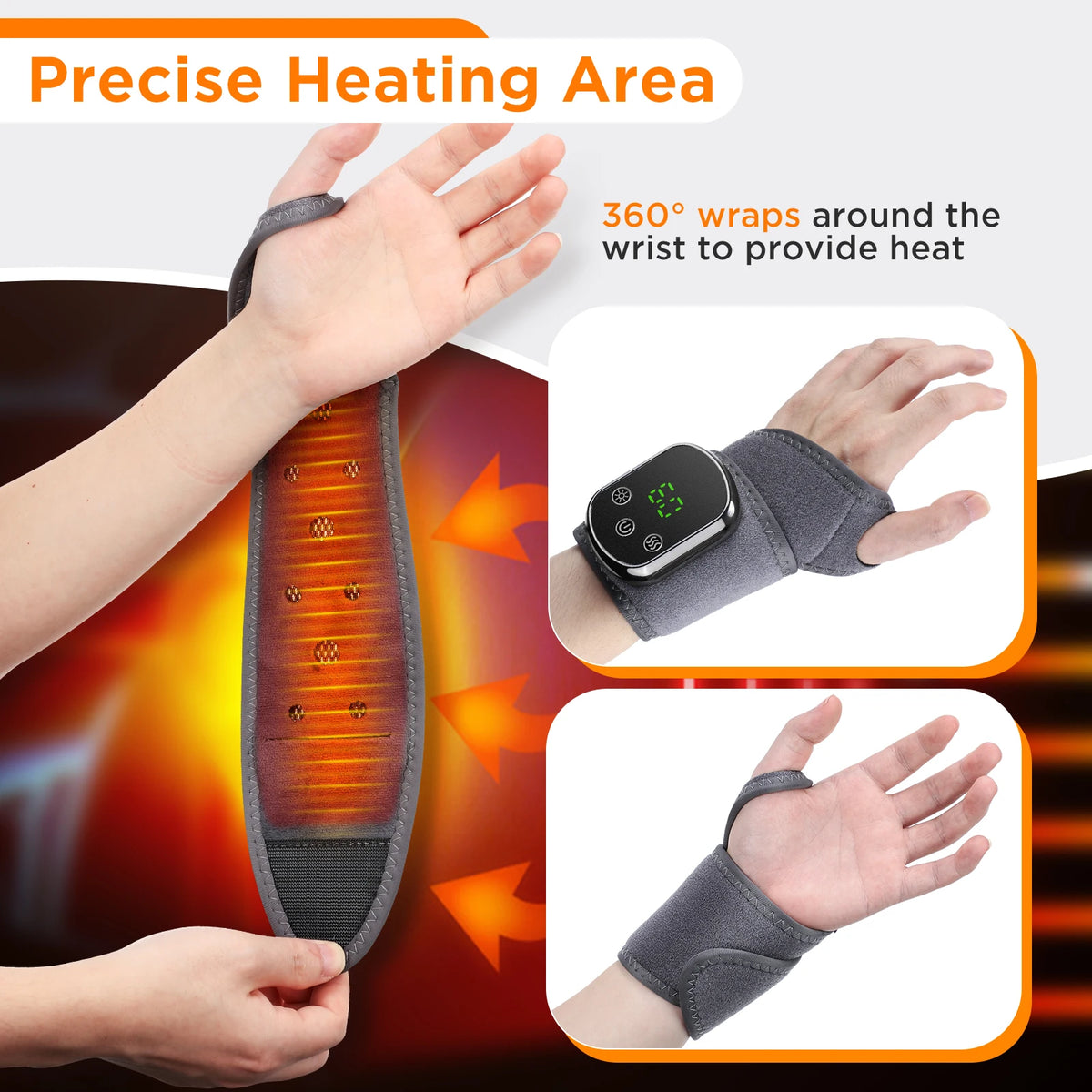 Heated Wrist Massager Wrap with Vibration & Type-C