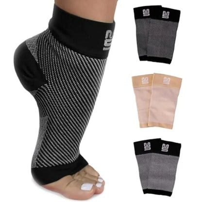 Modetro Ankle Compression Sleeve - Open Toe Foot & Ankle Support, 1 Pair (Dotted Black)
