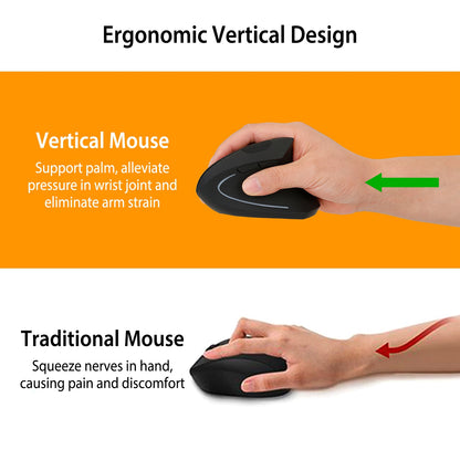 Wireless Vertical Mouse - Ergonomic 2.4G with 6 Buttons & Adjustable DPI