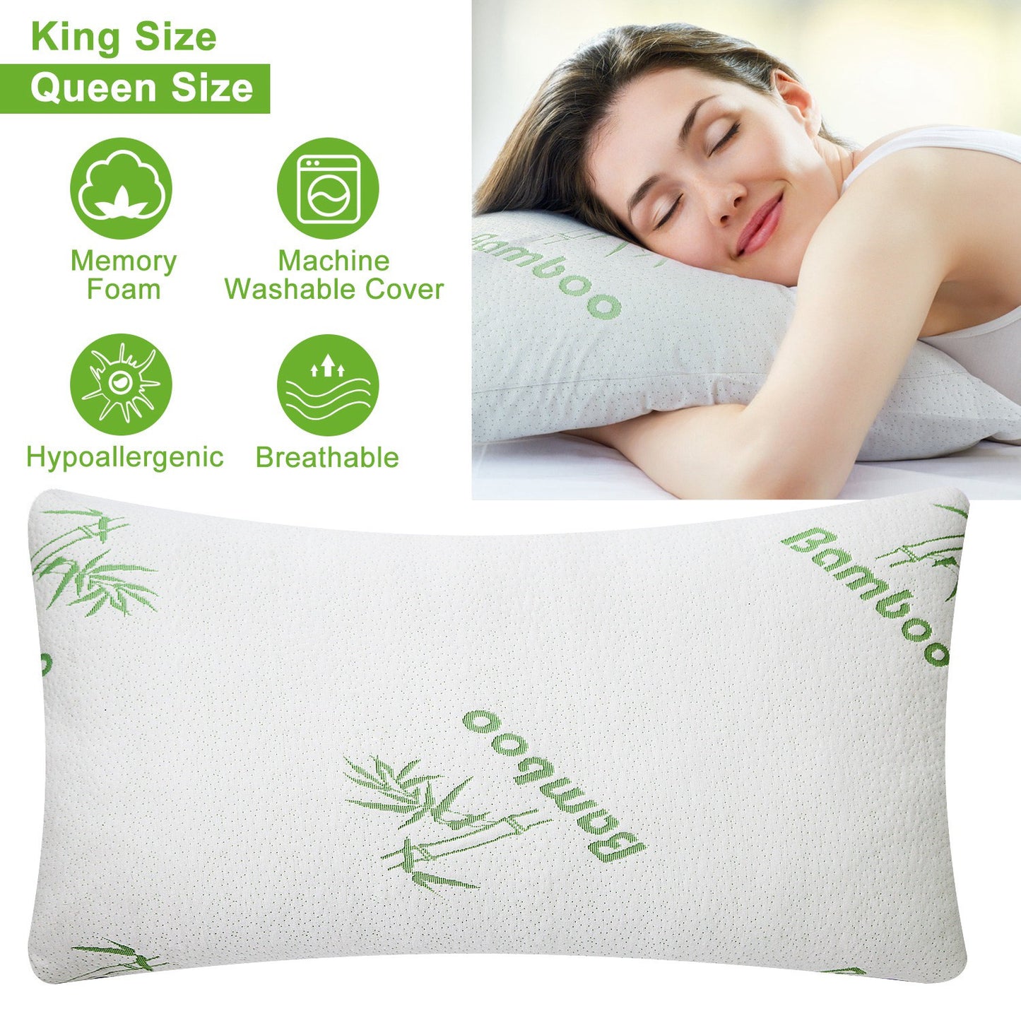 Bamboo Memory Foam Pillow With Washable Pillowcase