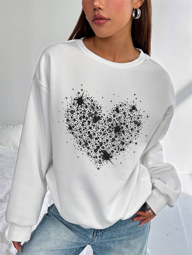 Women's Solid Color Crew Neck Sweatshirt with Side Pockets