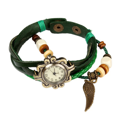 Bohemian Leather Angel Wing Watch - Hand-Woven Band