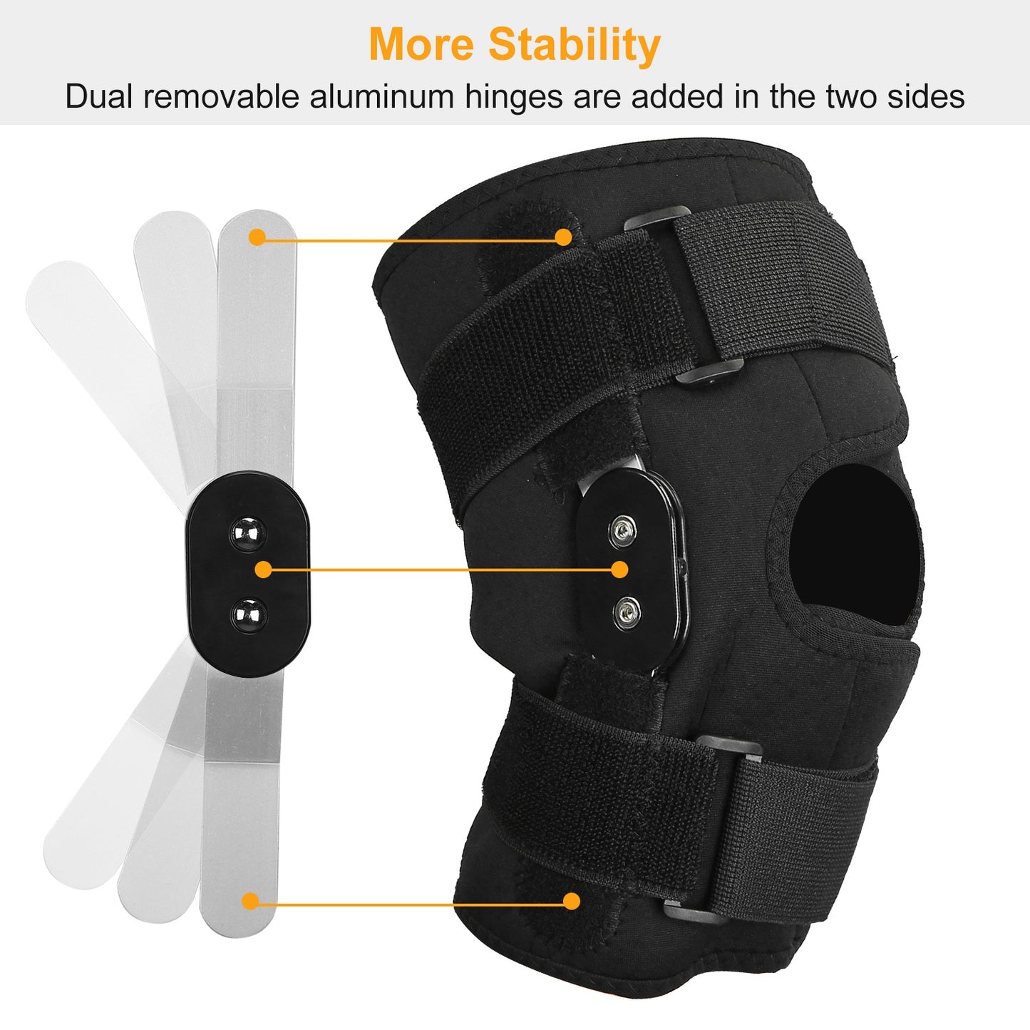 Adjustable Knee Brace with Open Patella & Removable Aluminum Hinges – Neoprene, Sizes M–XXL