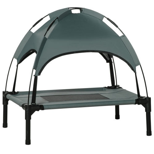 Elevated Dog Cot Bed with UV Canopy Shade for Small to Medium Dogs (24” Portable Outdoor Pet Bed)