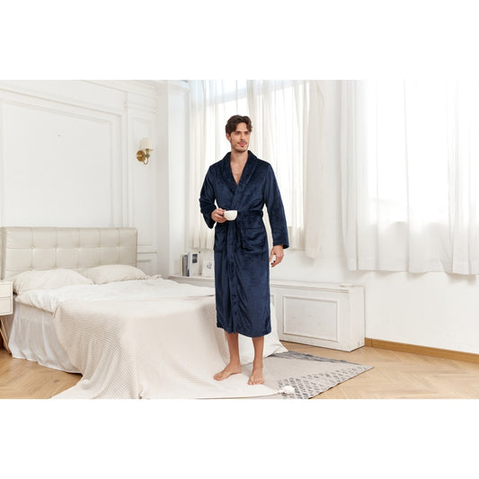 RONGTAI Mens Plush Long Robe Soft And Warm Full Length Bathrobe