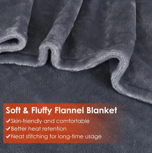 USB Heated Blanket Shawl with Zipper – 8 Heating Zones, 3 Temperature Settings, Grey