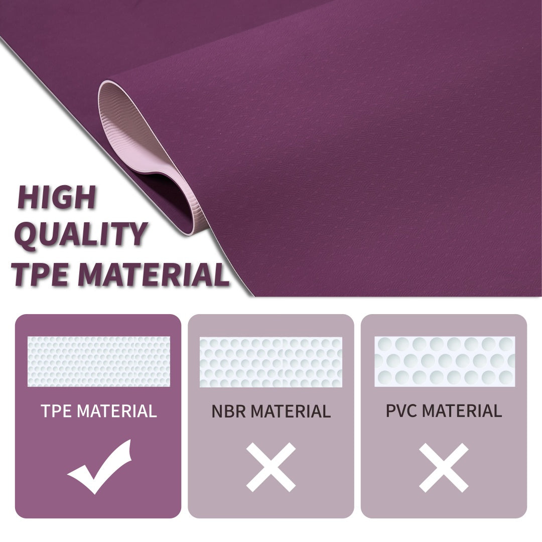 TPE Yoga Mat 72"x24" – Non-Slip, 6mm Thick, Lightweight | Purple