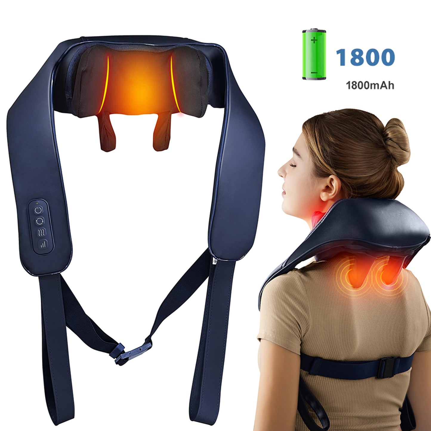 Cordless Shiatsu Neck & Back Massager with Heat | 6 Massage Heads | 2 Modes & Intensity Levels