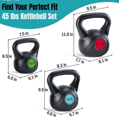 HDPE-Coated Concrete Kettlebell – Wide Textured Handle, Flat Base | 45 or 50 lb