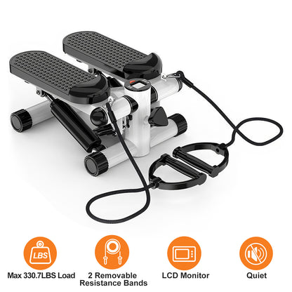 Mini Stepper Exercise Machine with Resistance Bands & LCD Monitor - 330 lbs