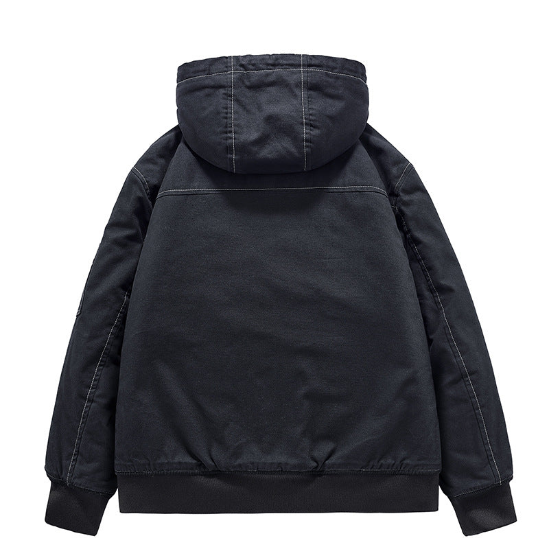 Warm Cotton Coat For MenHooded Loose-fit Cotton Jacket With Fur CollarCasual Outerwear