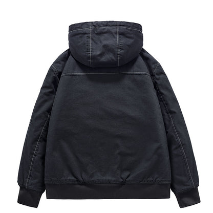 Warm Cotton Coat For MenHooded Loose-fit Cotton Jacket With Fur CollarCasual Outerwear