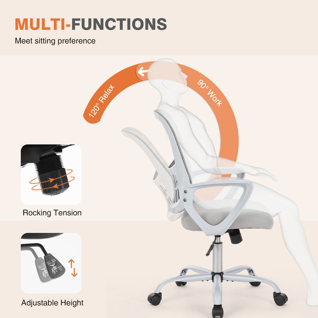 Ergonomic Mid-Back Mesh Office Chair – Lumbar Support, Fixed Armrests, 250 lb Capacity, Grey