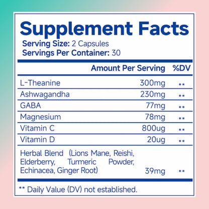 Ashwagandha Complex for Women – 60 Capsules with L-Theanine, GABA & Magnesium