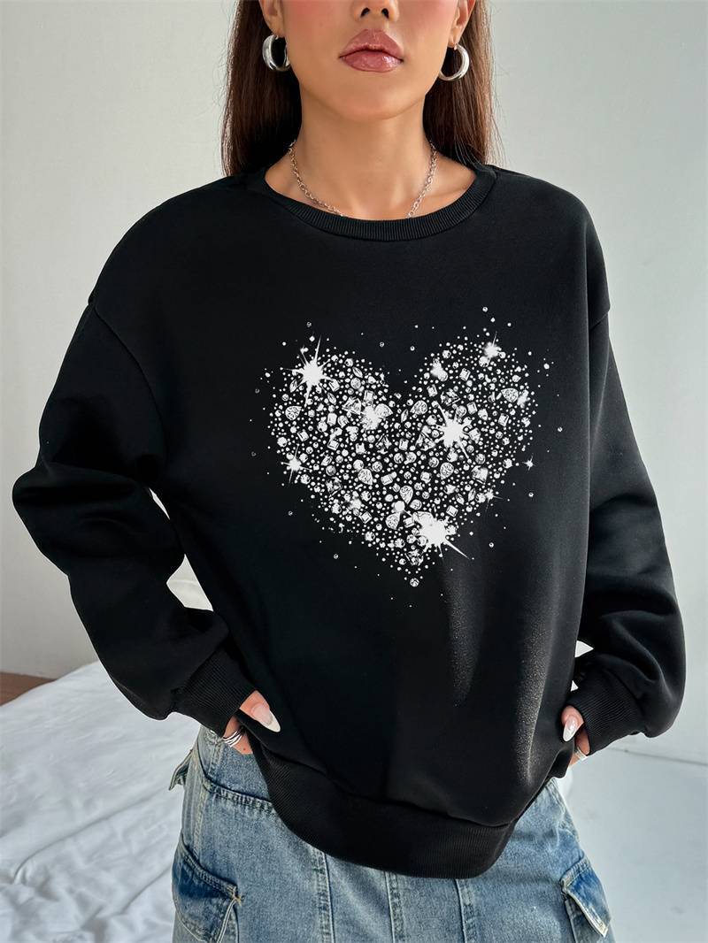 Women's Solid Color Crew Neck Sweatshirt with Side Pockets