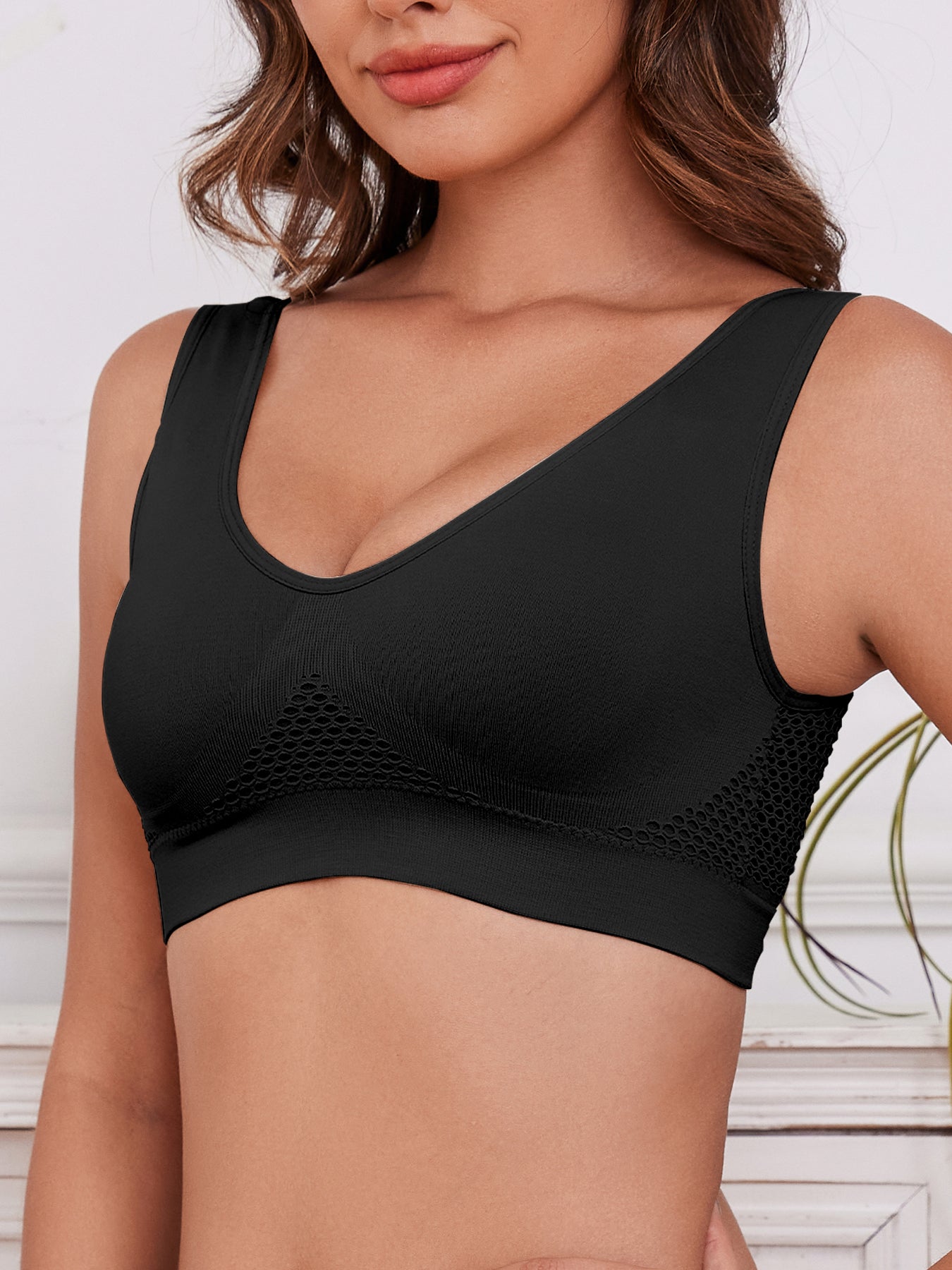 3PCS EssElegance High Support Wire-Free Sports Bras With Padded & Mesh Panels, Breathable Stretch Fit For Yoga Running Training