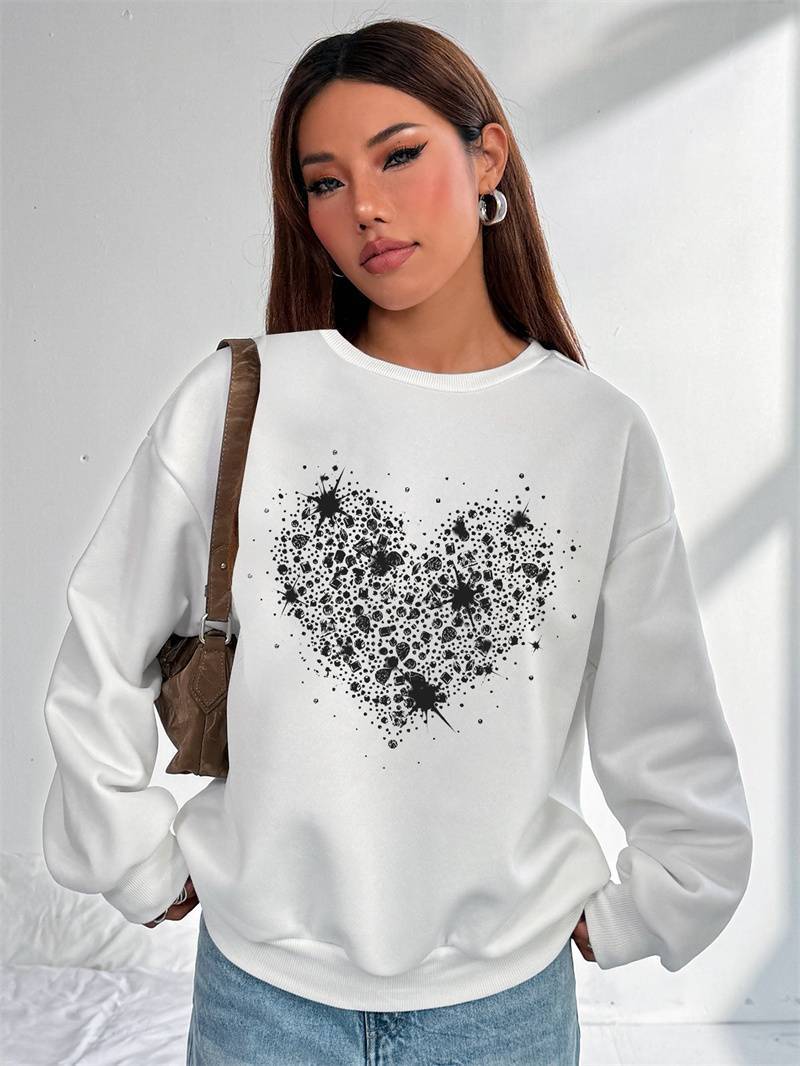 Women's Solid Color Crew Neck Sweatshirt with Side Pockets