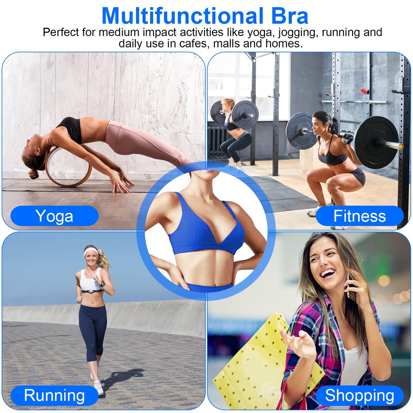 Women's V-Neck Sports Bra - Low Impact with Removable Pads