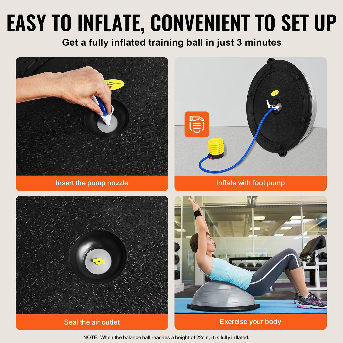 Half Balance Ball Trainer – 23" Diameter, 660 lb Capacity, Anti-Burst PVC | Gray | 2 Resistance Bands & Foot Pump