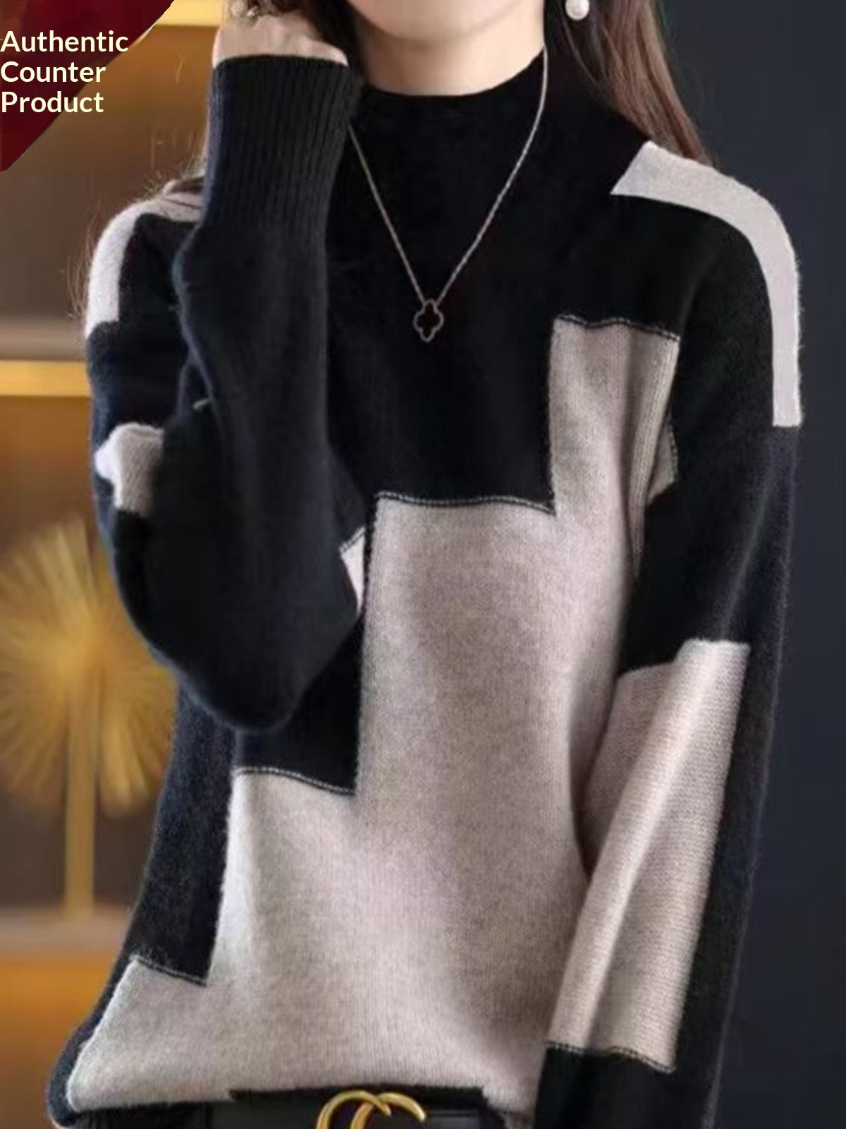 Velvet Sweater New FallWinter Half-Neck Knit Pullover