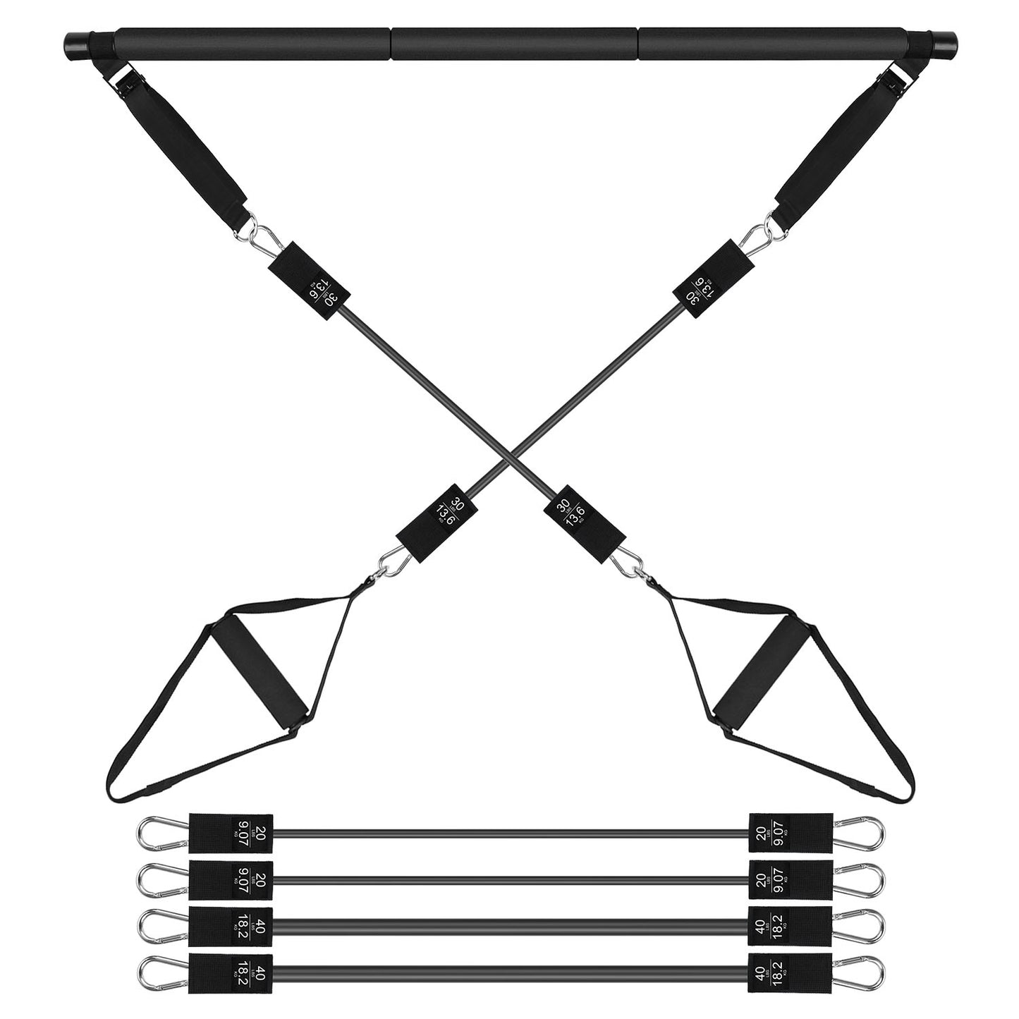 Pilates Bar Kit with Resistance Bands 100LBS/180LBS Full Body Workout Set