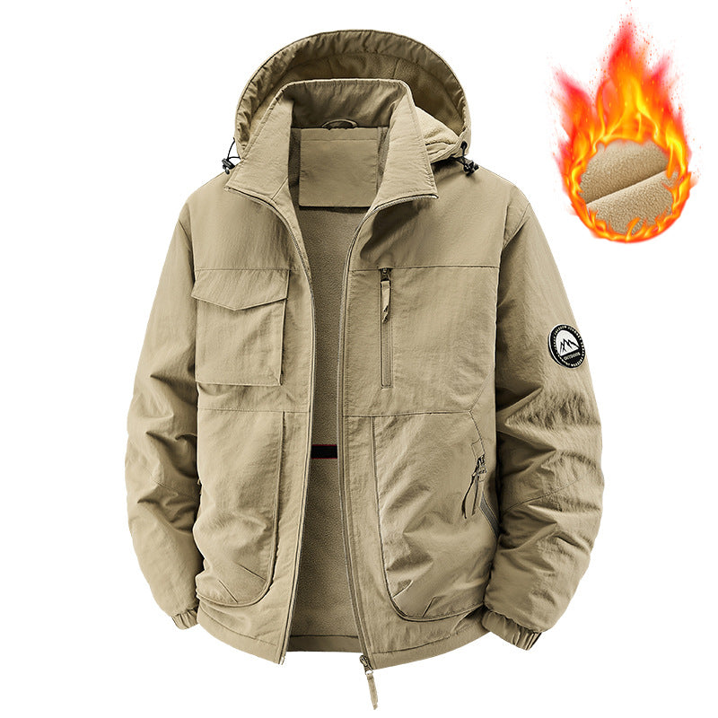 Fleece-Lined Hooded Thermal Windproof Jacket Coat