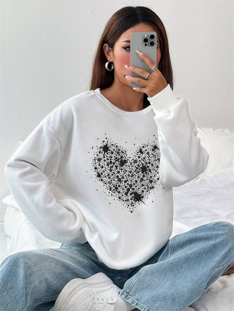 Women's Solid Color Crew Neck Sweatshirt with Side Pockets