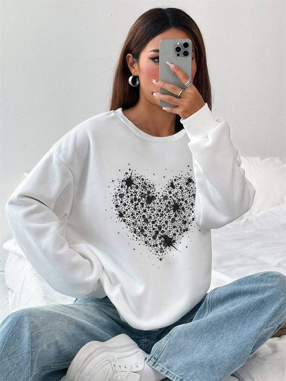 Women's Solid Color Crew Neck Sweatshirt with Side Pockets