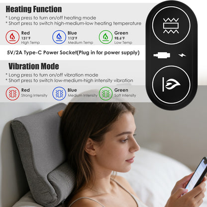 Neck Massager Pillow with Heat & Vibration – 3 Heat Levels, USB-C, 30-Min Timer, Dark Grey