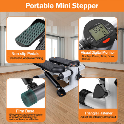 Mini Stepper Exercise Machine with Resistance Bands & LCD Monitor - 330 lbs