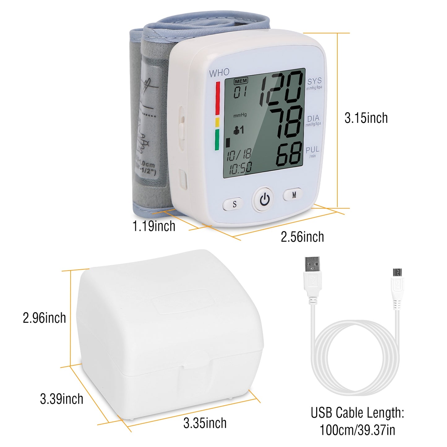 Wrist Blood Pressure Monitor with 2-in LCD, 90×2 Memory & Storage Case