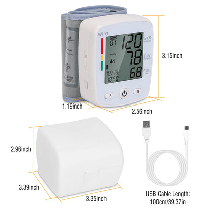 Wrist Blood Pressure Monitor with 2-in LCD, 90×2 Memory & Storage Case