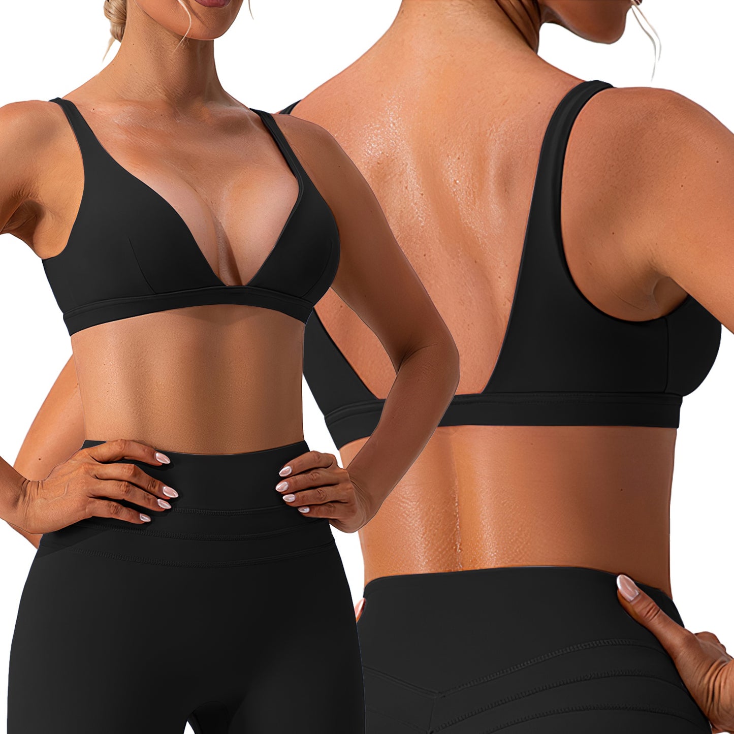 Women's V-Neck Sports Bra - Low Impact with Removable Pads