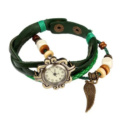 Bohemian Leather Angel Wing Watch - Hand-Woven Band