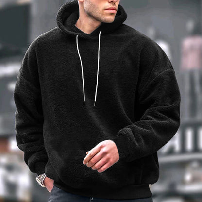 Men's Loose-Fit Hooded Casual Coral Fleece Thermal Pullover Coat