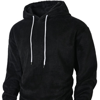 Men's Loose-Fit Hooded Casual Coral Fleece Thermal Pullover Coat