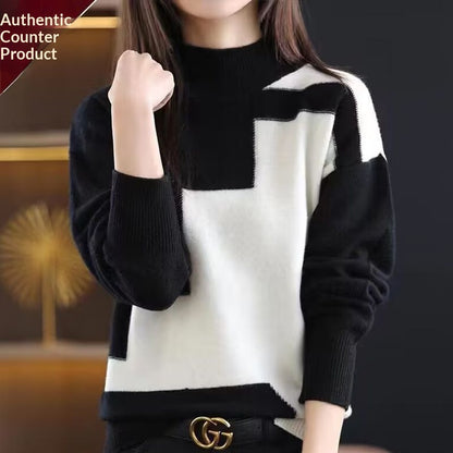 Velvet Sweater New FallWinter Half-Neck Knit Pullover