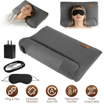 Neck Massager Pillow with Heat & Vibration – 3 Heat Levels, USB-C, 30-Min Timer, Dark Grey