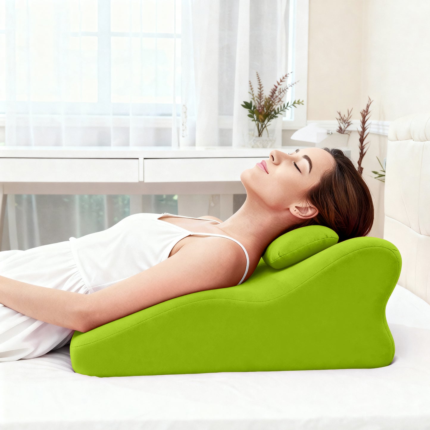 Memory Foam Leg & Lumbar Support Pillow – 40° Ergonomic Wedge, Green