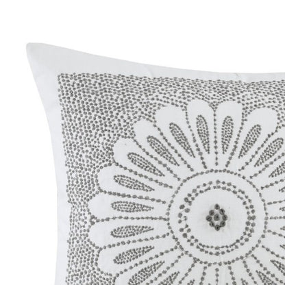 Cotton Embroidered Decorative Square Pillow Grey 20x20