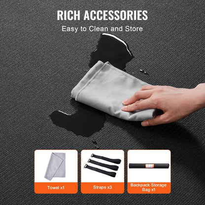 PVC Exercise Mat 7x5ft – Non-Slip, 7mm Thick | Black | Includes Bag, Towel & Carry Straps