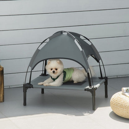 Elevated Dog Cot Bed with UV Canopy Shade for Small to Medium Dogs (24” Portable Outdoor Pet Bed)