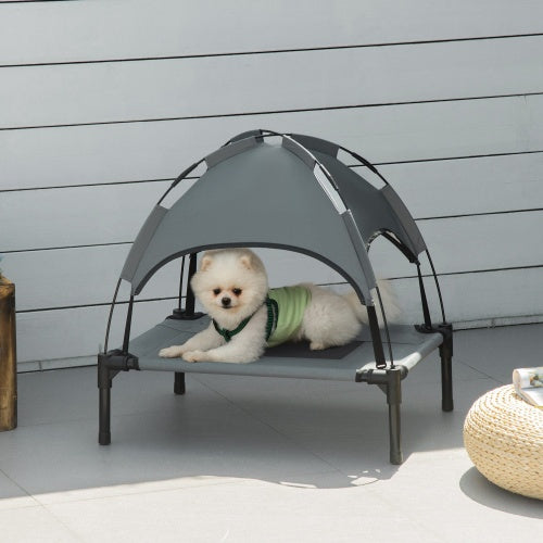 Elevated Dog Cot Bed with UV Canopy Shade for Small to Medium Dogs (24” Portable Outdoor Pet Bed)