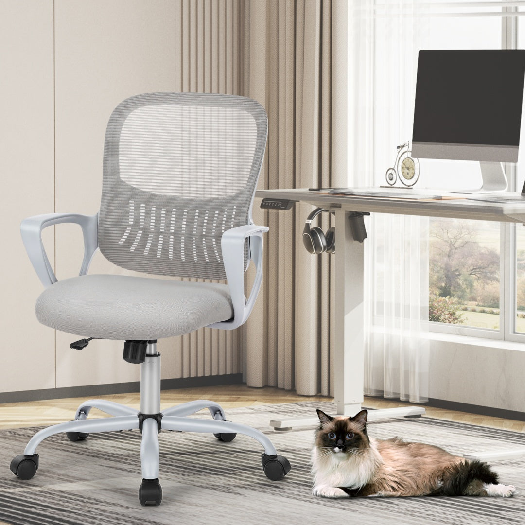 Ergonomic Mid-Back Mesh Office Chair – Lumbar Support, Fixed Armrests, 250 lb Capacity, Grey