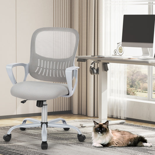 Ergonomic Mid-Back Mesh Office Chair – Lumbar Support, Fixed Armrests, 250 lb Capacity, Grey