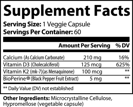 Vitamin K2 and D3 Bone & Heart Support Supplement with BioPerine